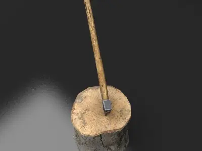 Axes - Game ready axe on tree stump Free 3D print model