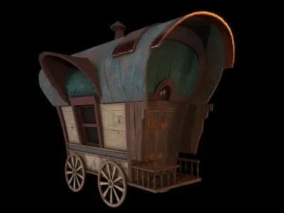 Medieval Carriage Low-poly 3D model