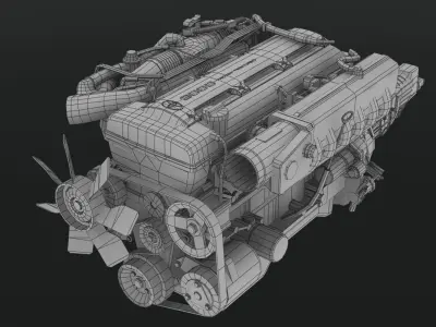 Toyota 2JZ GTE engine Low-poly 3D model
