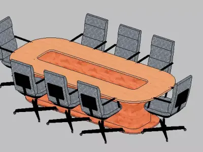 Modern Oval Conference Table with  Ergonomic Chairs 3D model