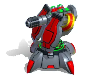 1 Barrel Robotic Automatic Cannon Low-poly 3D model