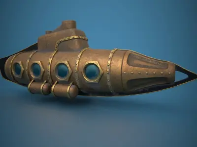 Submarine Steampunk PBR low poly Low-poly 3D model