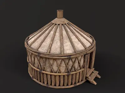Traditional Yurt Nomads Tent with Interior 5 Low Poly PBR Low-poly 3D model