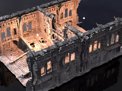 Medieval castle ruin with ancient stone steps interior  3D model