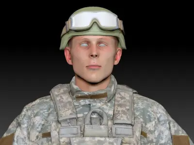 Fully equipped American soldier in ACU uniform with props 20   Low-poly 3D model