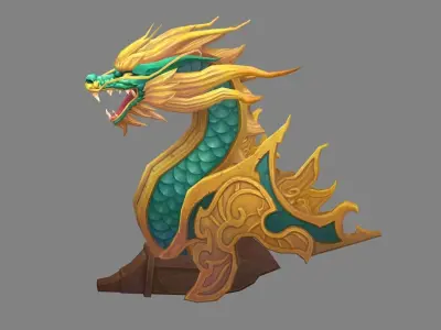 Cartoon dragon head sculpture Low-poly 3D model