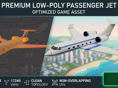 Low Poly Passengers Airplane Game Ready flying vehicle FBX OBJ Low-poly 3D model