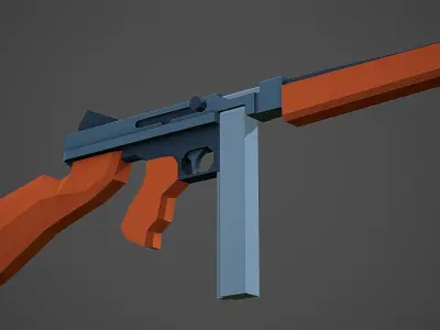 Stylized Thompson M1A1 Low Poly Mobile Ready Low-poly 3D model