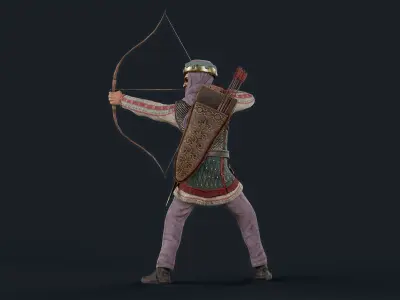 Persian 3 archer A pose Low-poly character redy for game Low-poly 3D model