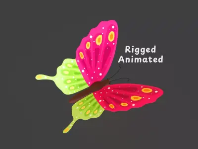 Butterfly Wing Flapping 7 Animated Low-poly 3D model