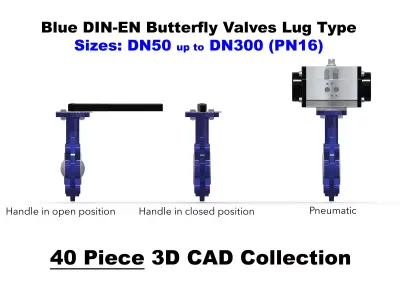 DIN-EN Butterfly Valves - Lug Type - Blue 3D model