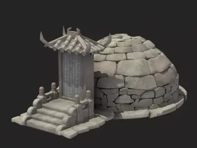 headstone grave tombstone marker Asia halloween gravestone 3D model