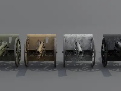 Type 38 Kai 75 mm field gun Low-poly 3D model