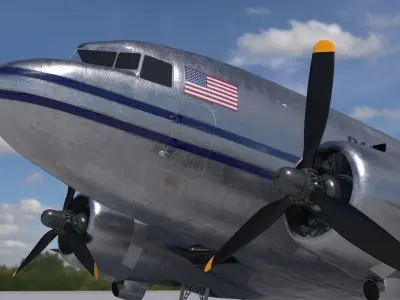 DC-3 Pan American Airways System PBR Low-poly 3D model
