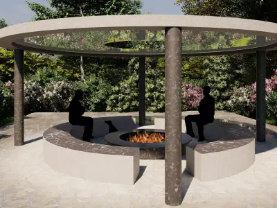 Free Modern Circular Fire Pit Pavilion-Outdoor Landscape Free low-poly 3D model