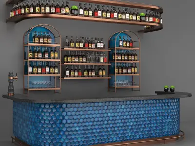 Mediterranean Blue Bar Set 05 Part 01 Bar Counter and Drinks 3D model