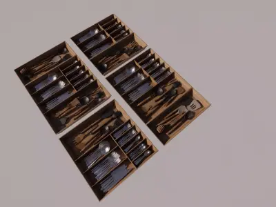 3D Model Organized Cutlery Drawer Low-poly 3D model