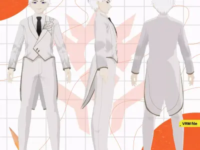 VRM ANGEL SUIT ELEGANT HANDSOME BOY WHITE SUIT ANIME VROID 3D model