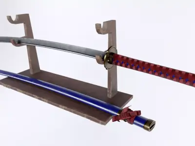Katana Samurai Sword and Stand Low-poly 3D model