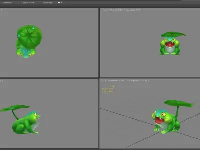 Cartoon frog under lotus leaf Low-poly 3D model
