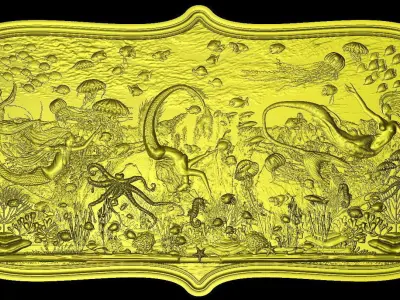Aquatic Mermaid Theme Panno v3 for CNC Relief engraving 3D model