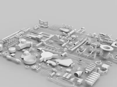 Kitbash-7 parts of machine 3D model