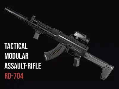 Tactical modular assault rifle  Rifle Dynamics 704  AK system  Low-poly 3D model