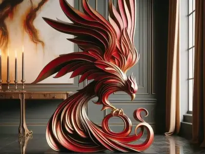 Luxury Phoenix Sculpture 3D Statue Red Wings Flame Design Low-poly 3D model