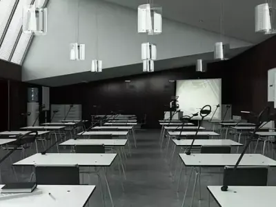 Black And White Classroom With Engineering Posters 3D model