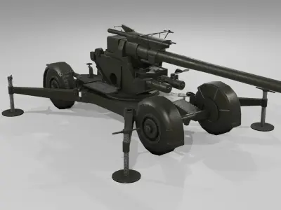  QF 3-7 inch heavy anti-aircraft gun Low-poly 3D model