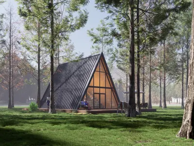 A frame house Low-poly 3D model