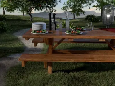 Wooden Outdoor-Style Picnic Table 3D model