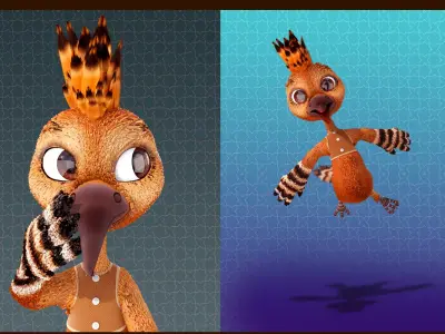 Cartoon Hoopoe Rigged 3D model