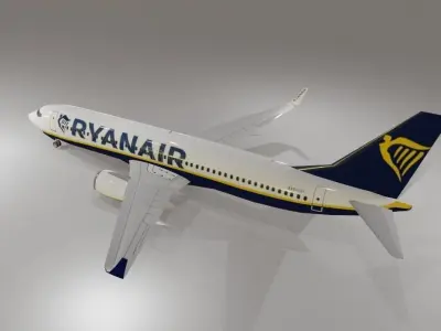 Ryan Air Boeing 737 800 3D Model with cockpit  Low-poly 3D model