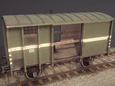 Railway Covered Goods Wagon 18T Vr5 DR Green Low-poly 3D model