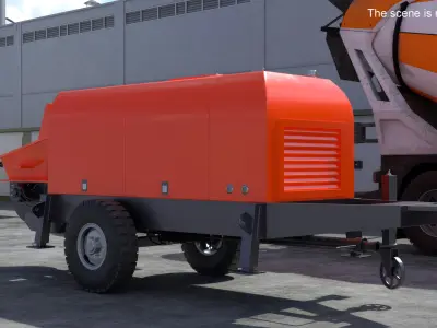 Portable Concrete Pump on Wheeled Chassis 3D model