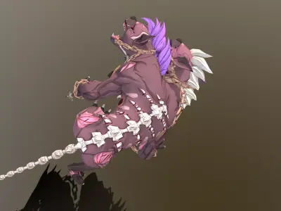 HYBRID Monster Double Head Hyena Dog Roll Attack 3D model