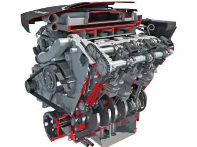 Animated Sectioned V6 Engine 3D model