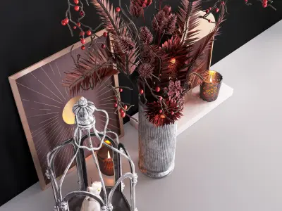 Decor Set With Cage and Flowers 3D model