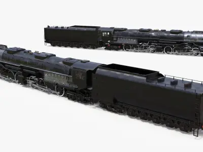 Vintage Locomotive with Trailed Tender Rigged for Cinema 4D 3D model purchase