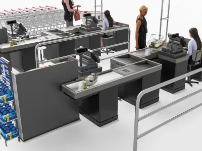 Supermarket Shop Store Elements checkout 3 3D model