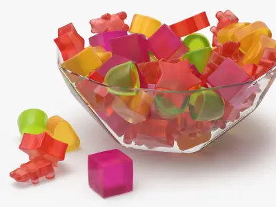 Fruit Flavor Gumdrops with Glass Bowl Set Multicolor 3D model