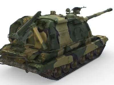 Russian Self Propelled Howitzer 2S19 Msta-S USSR Military Low-poly 3D model