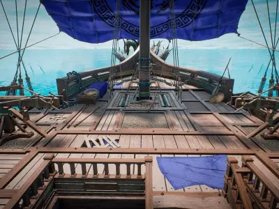 Antique Ship Trireme with interior Low-poly 3D model