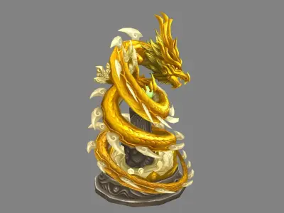 Cartoon golden dragon hovering - Dragon Ball Low-poly 3D model