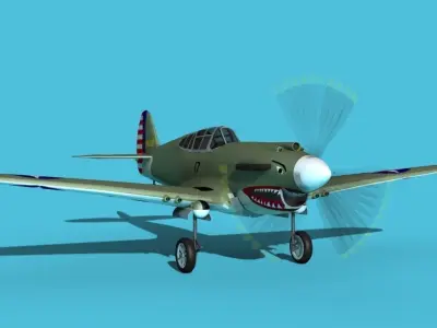 Curtiss P-40B Warhawk V03 USAAF 3D model