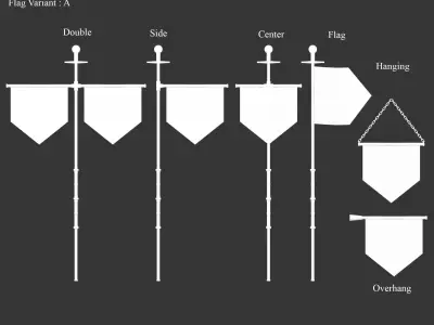 Medieval Knightly Decoration Flags and Banners Low-poly 3D model