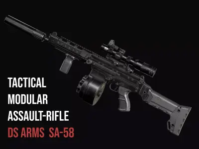 Tactical modular assault rifle DS Arms SA 58 FAL  Low-poly 3D model