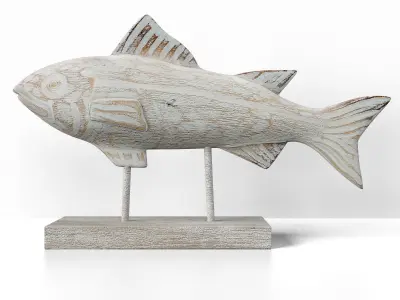 Rustic Wood Fish Statue 3D model
