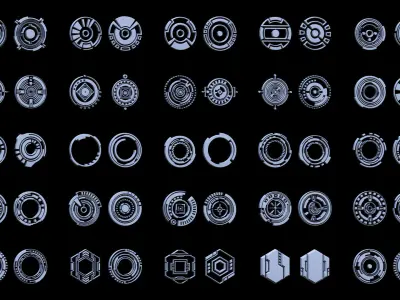 100 Sci-fi Hologram Base Mesh Pack Low-poly 3D model